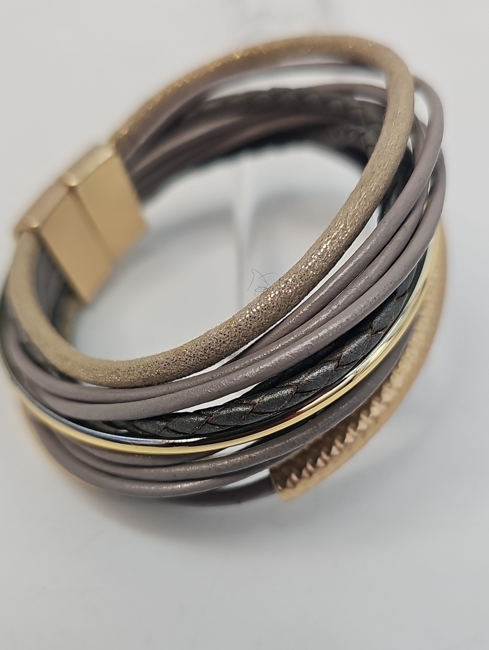 Chico's Gold and Taupe Multi-Strand Leather Wrap Bracelet